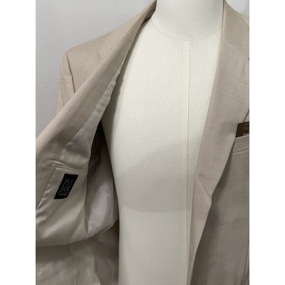 JoS. A. Bank Tan Suit 43L x 37 Pleat Wool Blend Houndstooth Tropical NWT $595 - Picture 7 of 8